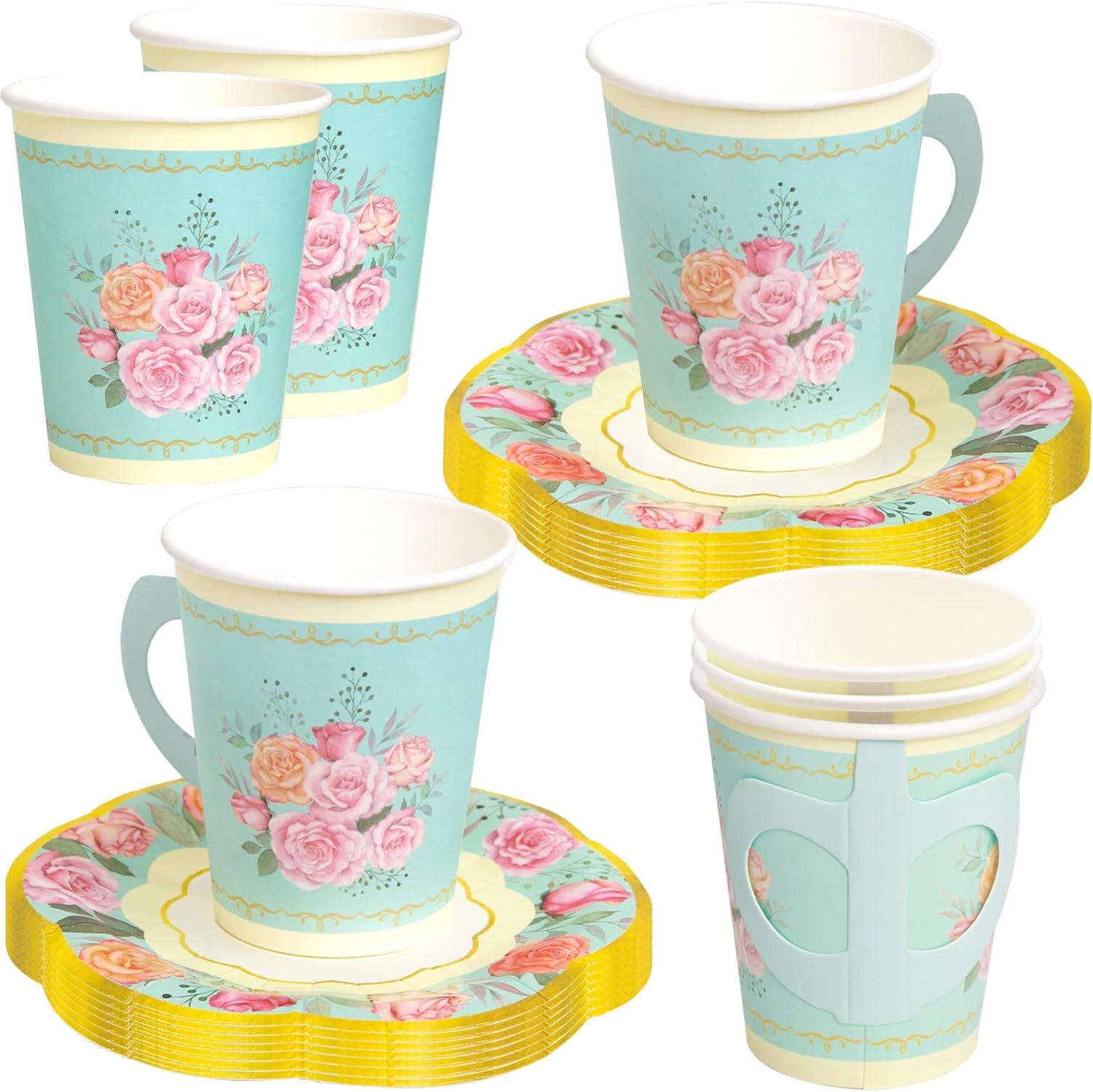 Tea Party Decorations, Paper Cups and Saucers, Disposable Cups - 24 Sets Tea Party Decorations, Paper Cups and Saucers, Disposable Cups - 24 Sets